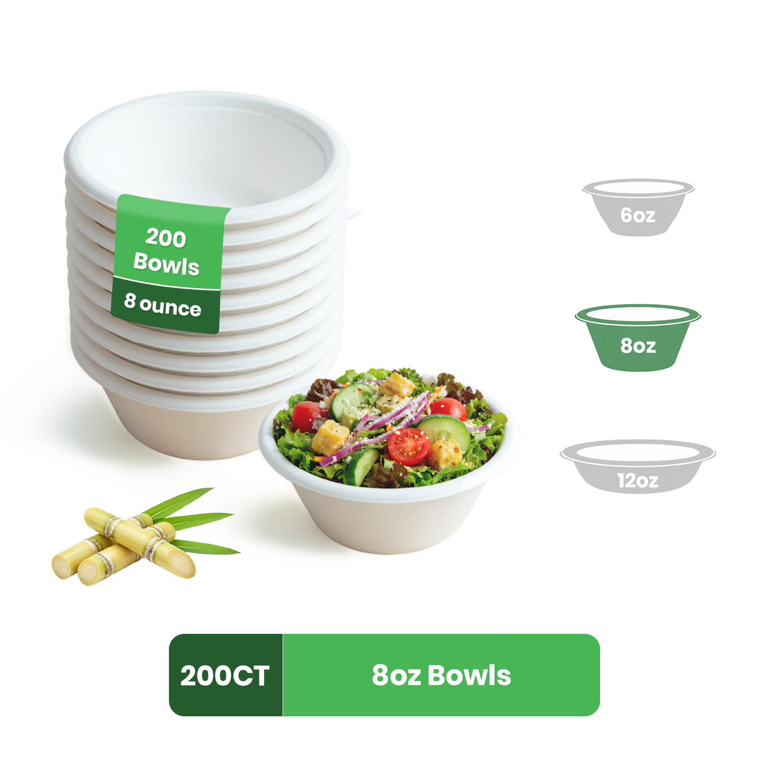 Disposable Paper Bowls CompostableBagasse Bowls Microwave Safe 8 Oz, 200CT -FPN