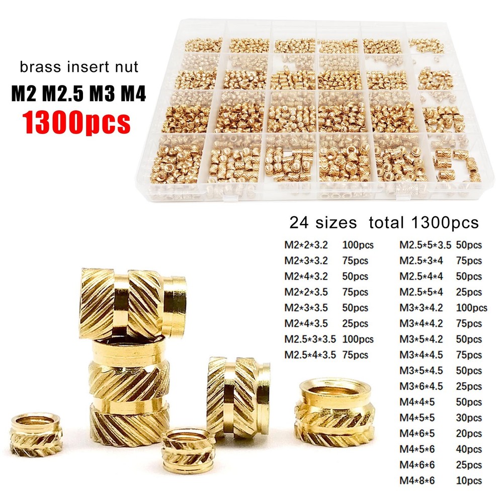 M1.2-M6 Heat Melt Injection 3D Print Brass Embed Insert Nut Set Knurled Thread