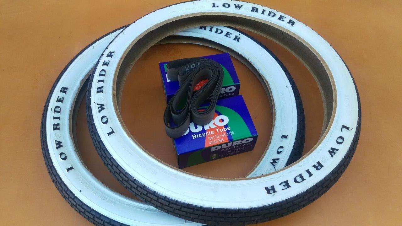 *LOWRIDER LOGO 16x1.75 Brick Pattern White Wall Tires and Tubes 16x1.75 BMX