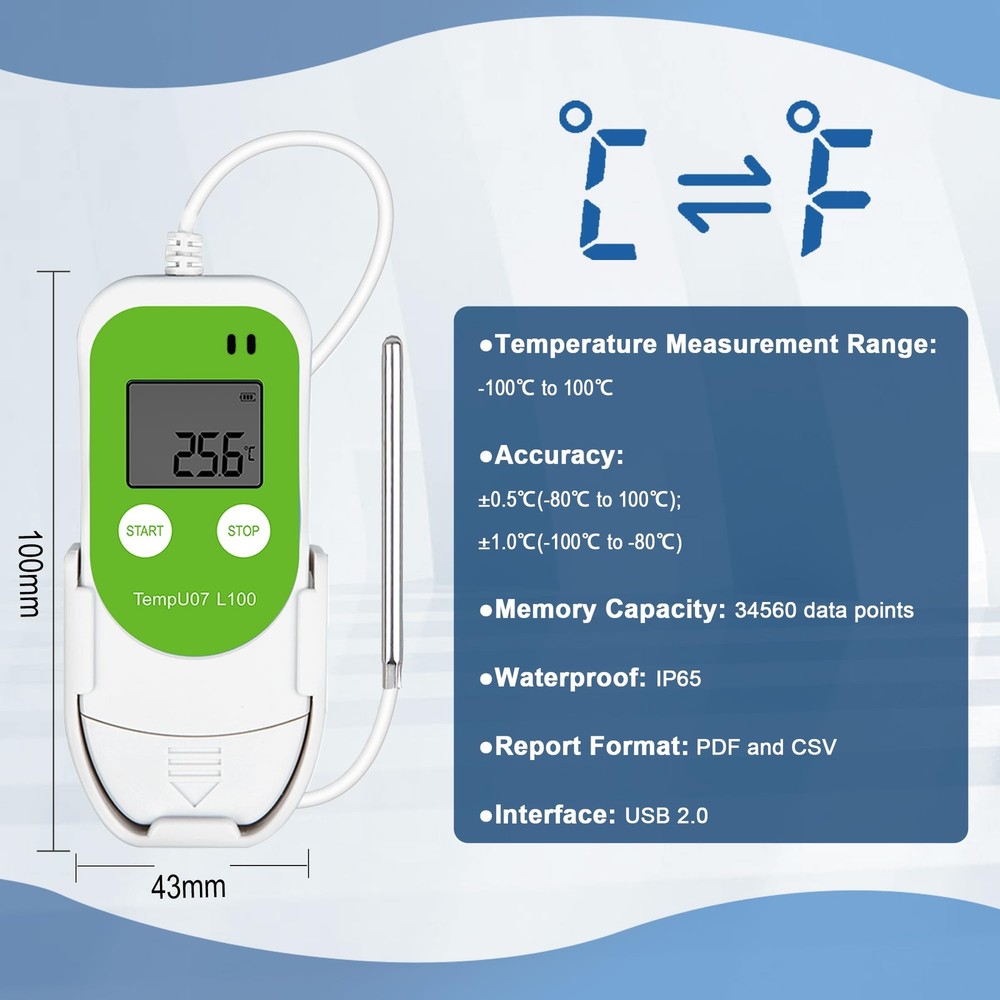 Tzone Low Temperature Data Logger USB Freezer Thermometer Recording with...