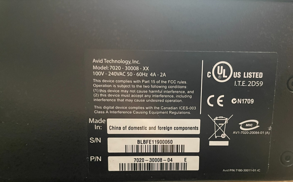 Avid Technology 7020 - 30008 - XX Audio Video Interface Box