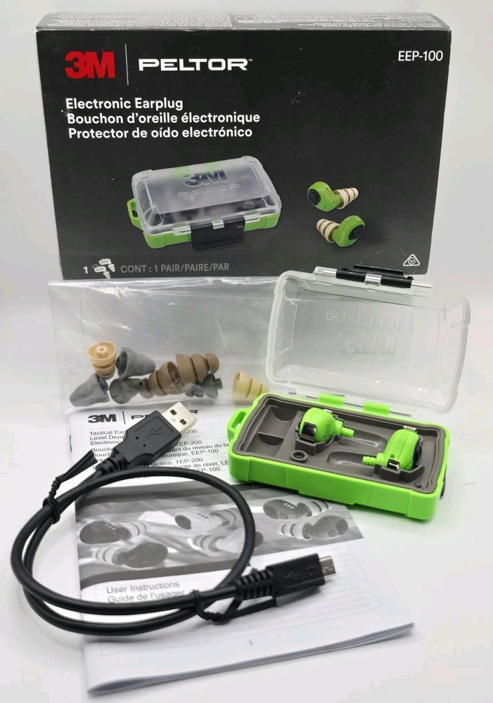 NIB Peltor EEP100 Electronic Earplugs ABS Polymer 6 DB Earbuds Green: EEP-100
