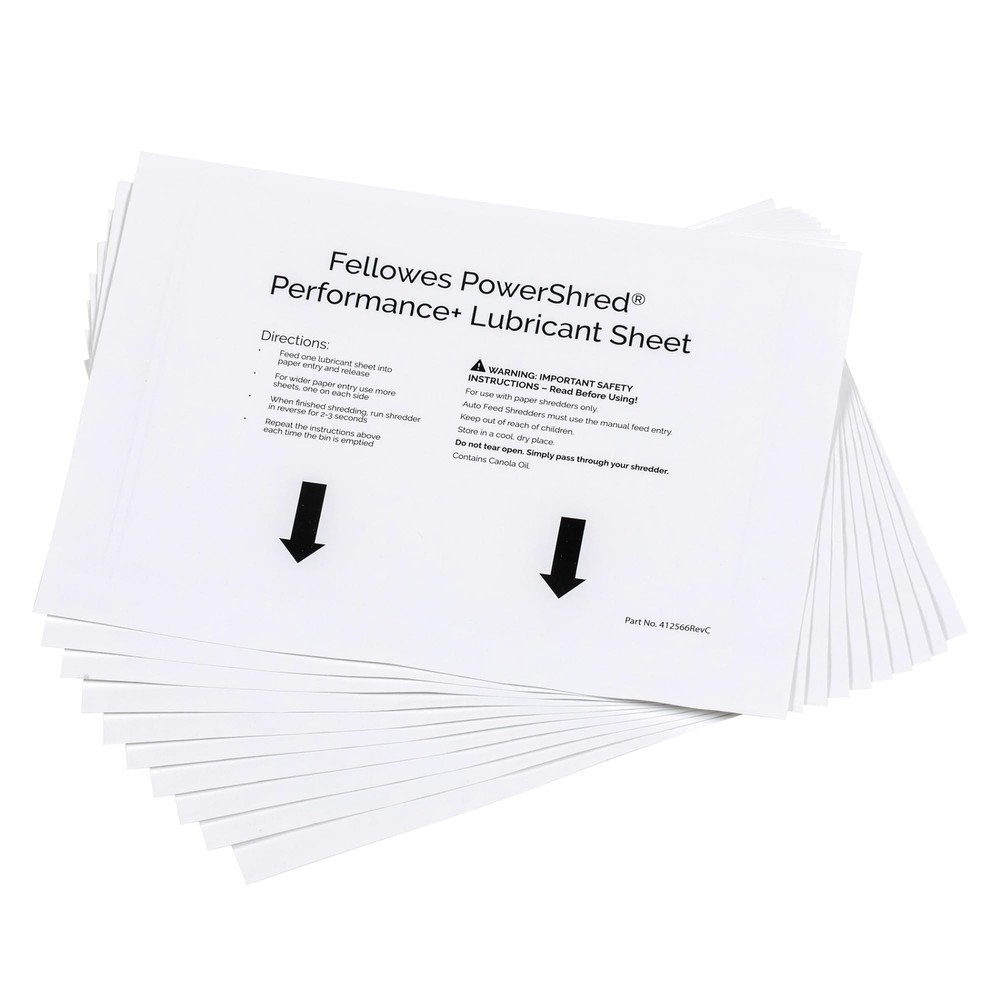 Fellowes Performance Shredder Lubricant Sheets 10 Pack for Smooth Operation