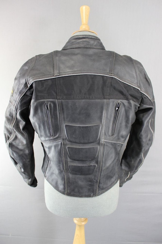 BLACK LEATHER DYNAMIC BIKER JACKET WITH BACK PROTECTOR & SECOND LINING SIZE 12