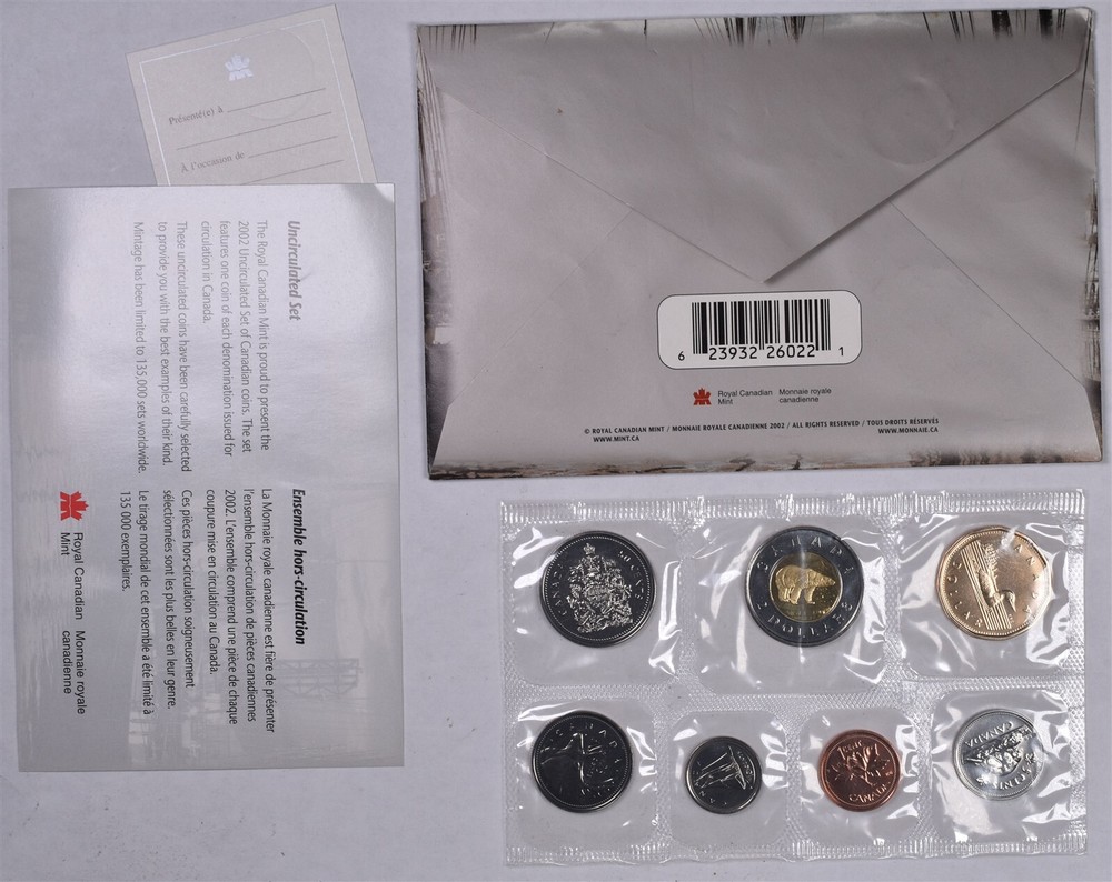 2002 Canada 7 Coin Uncirculated Mint Set With Envelope & COA