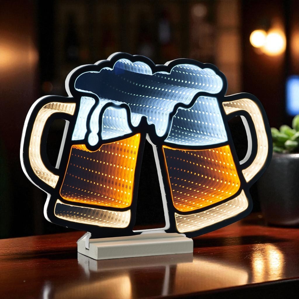 Beer Mug Infinity Mirror Light Bar Man Cave Display