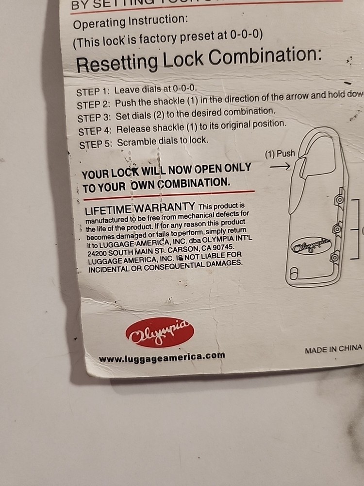 Olympia Sealed 3 Dial Combination Lock Luggage Security