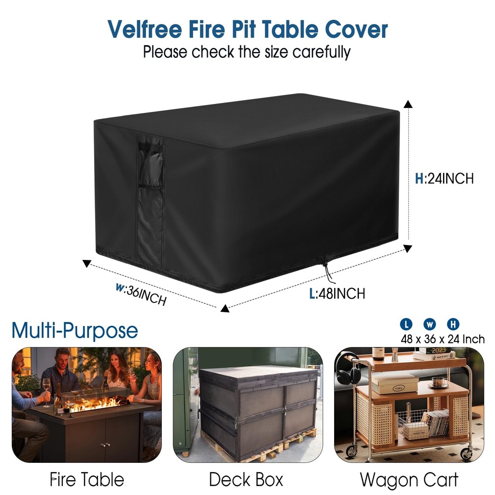 Velfree Fire Pit Cover Rectangle,48 Inch Rectangular Firepit Covers,Waterproo...