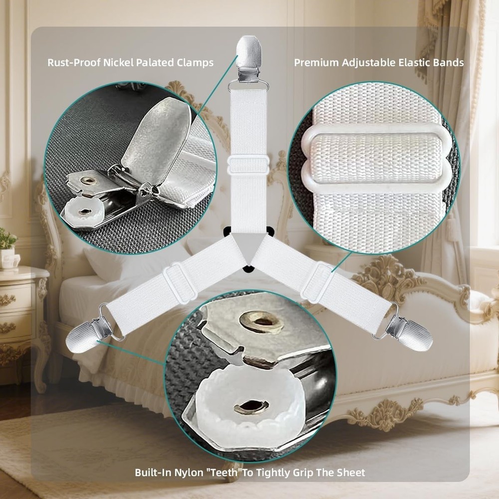 Bed Sheet Retainer Straps,Elasticated Adjustable Mattress Fitted Sheet Clips,...