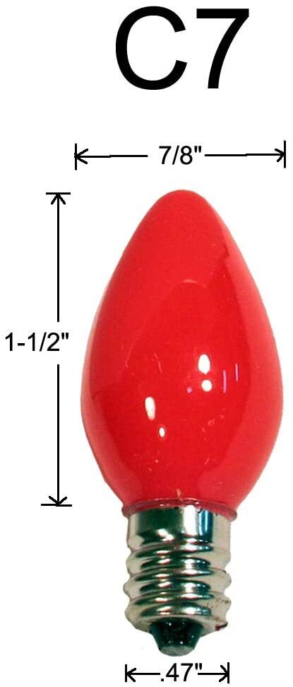 Box of 25 Light Bulbs - C7, Steady Burning- Opaque Red - 7 Watt, Nickel Plated