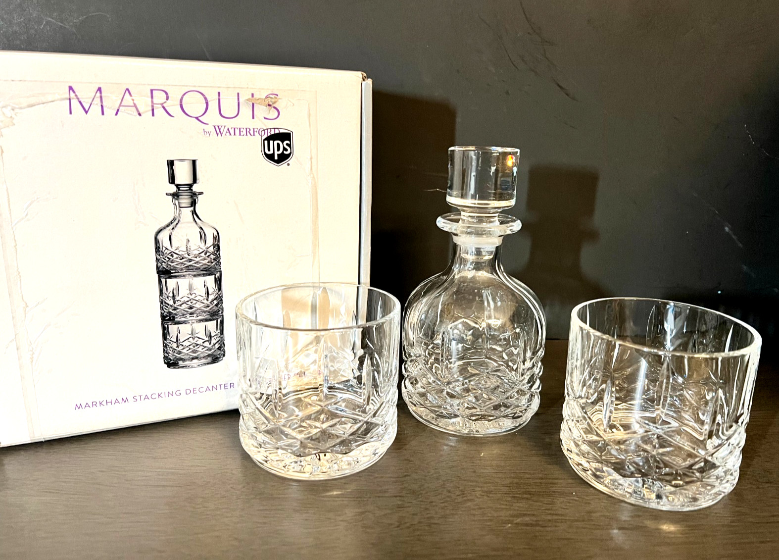 Marquis by Waterford Crystal Markham Stacking Decanter & Tumbler Set Whiskey