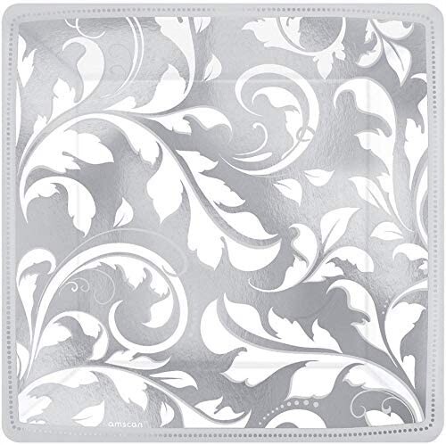 Silver 7 inch Plate Square Elegant Scroll