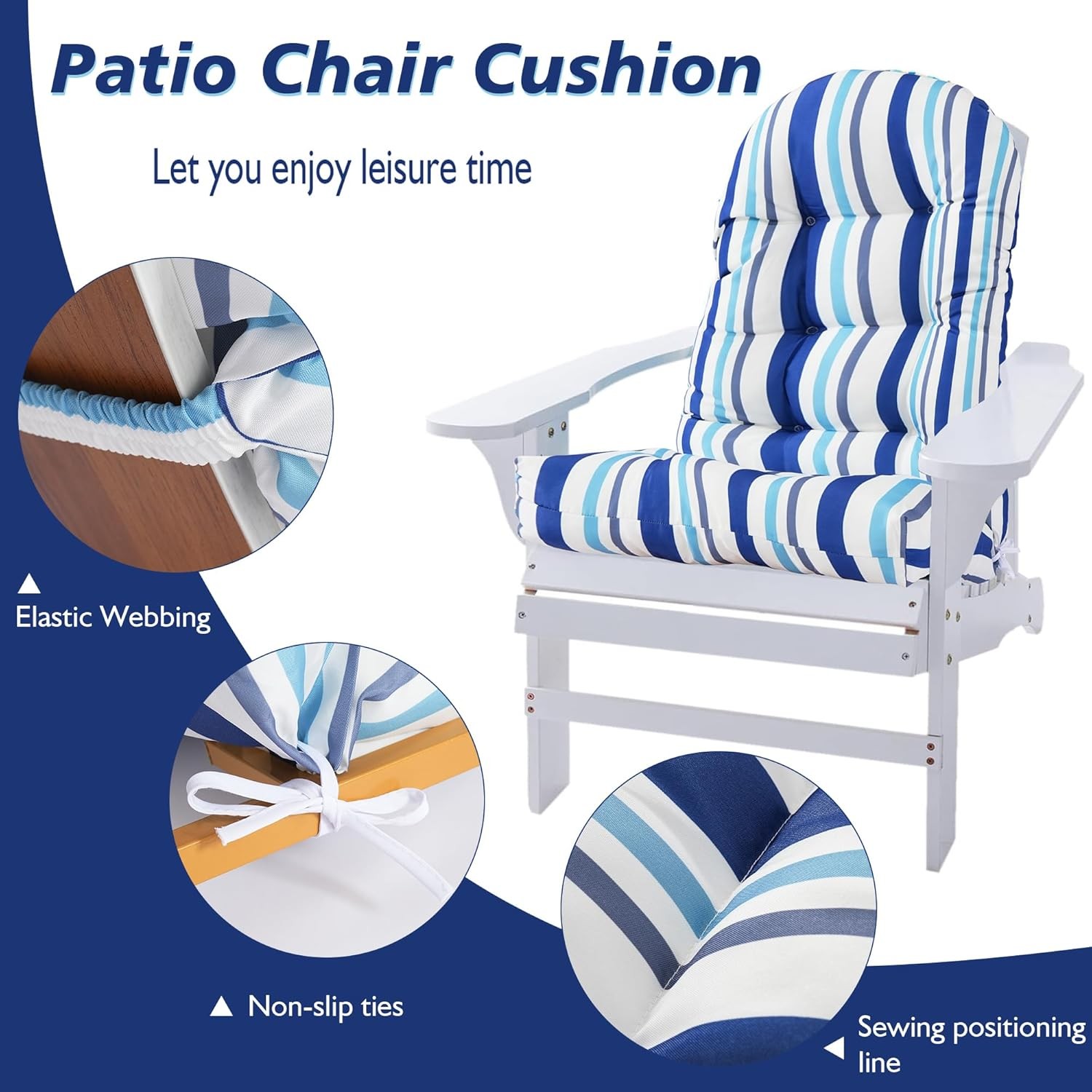 Weather Resistant Adirondack Chair Cushions Set of 2 High Back Rocking Chair