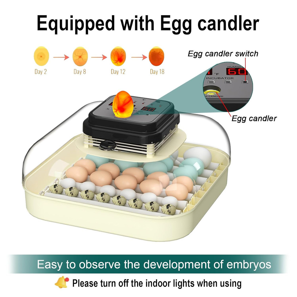 Automatic 35 Egg Incubator with Humidity Control & Egg Candler for All Eggs
