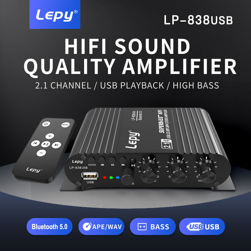 2.1CH HIFI Amplifier: 38Wx2 + 50W Bass, Bluetooth/USB/RCA Multi-Input‌