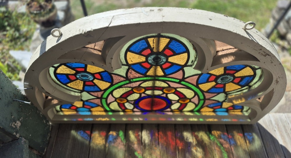VICTORIAN STAINED GLASS ARCH WINDOW GOTHIC FRAME (2)