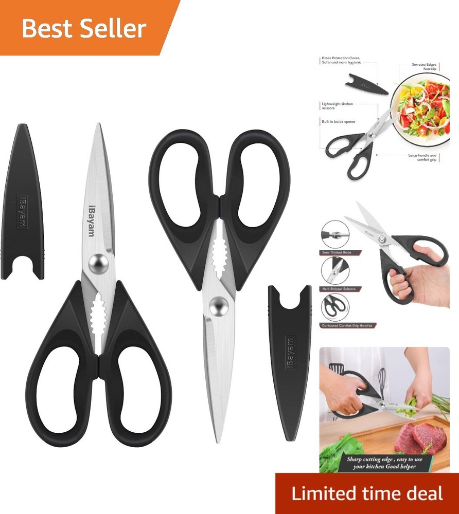 Black Kitchen Scissors 2 Pack Dishwasher Safe Multi-Purpose Cuts