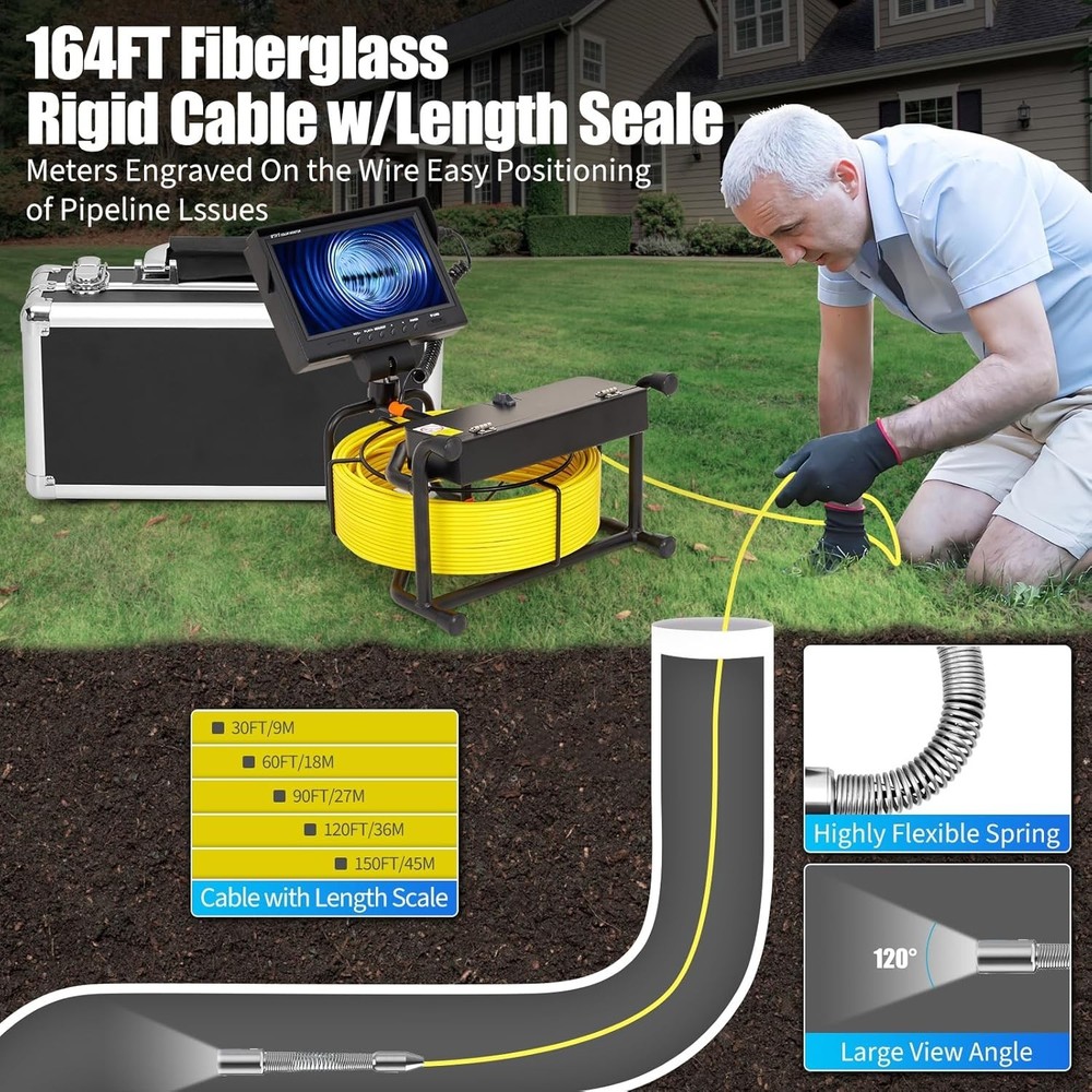 Sewer Camera, Pipe Inspection Camera 100Ft -Real-Time Locator 9"1080p Display🔔