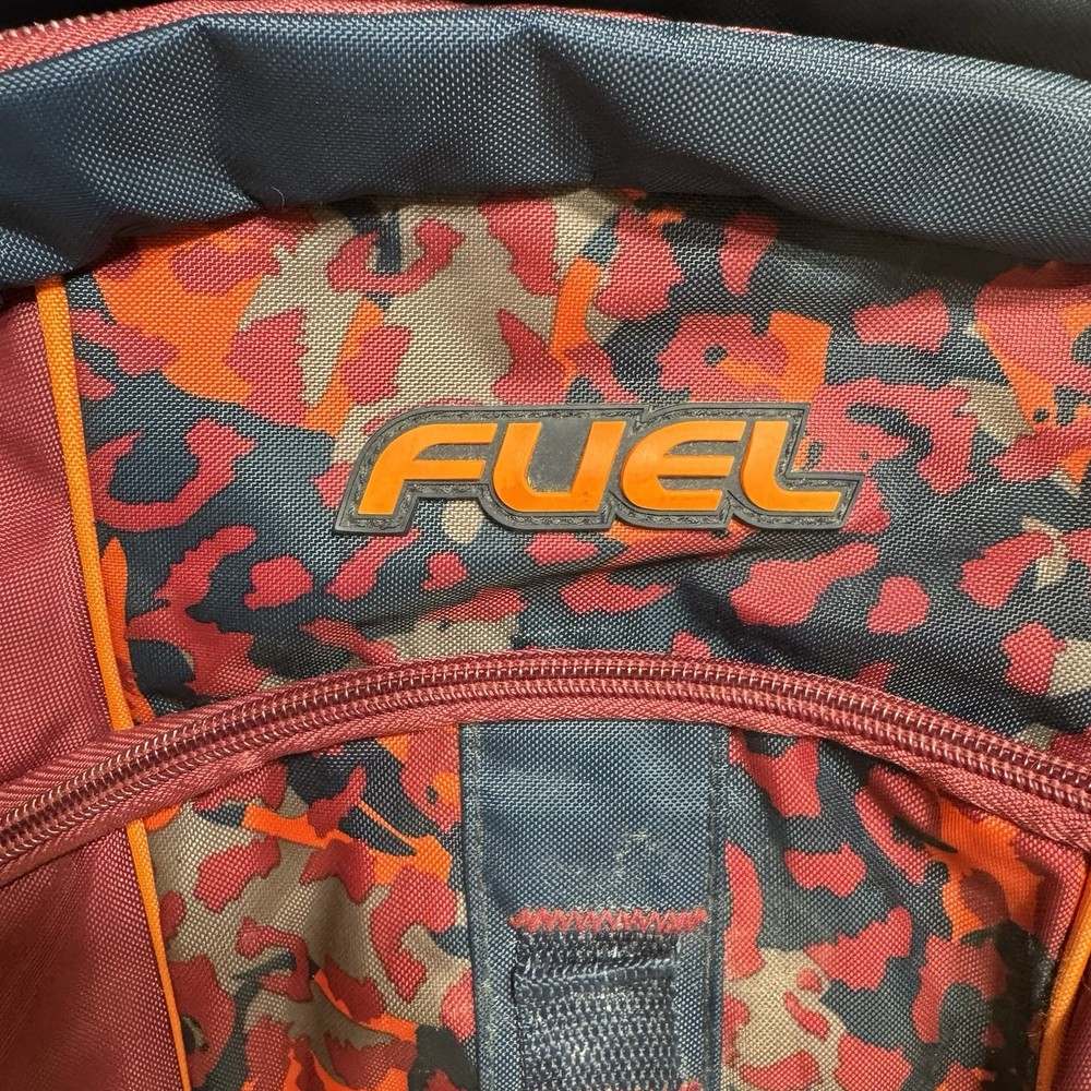 Fuel red camo backpack shoulder straps 3 zipper compartments