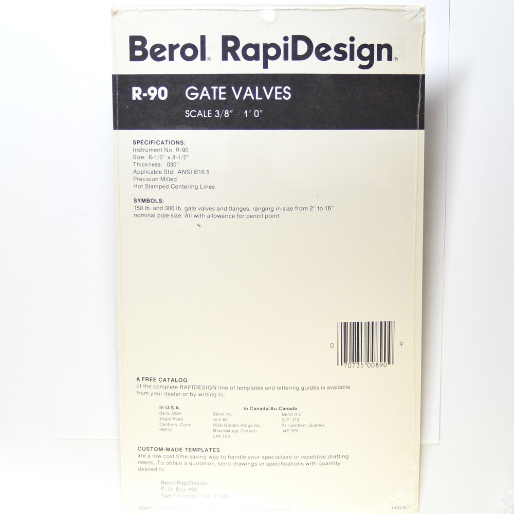 Berol RapiDesign Drawing Template R-90 Gate Valves Scale 3/8 - 1 in