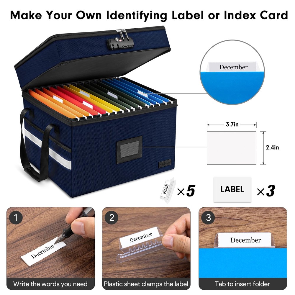 Fireproof Document Box with Lock, 2-Layer File Box Storage Organizer with 5 T...