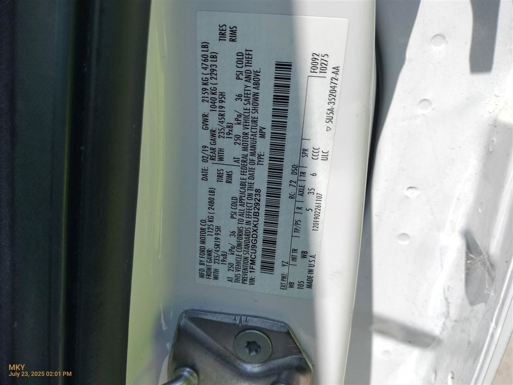 LEFT REAR DOOR WINDOW REGULATOR OEM 2015 FORD ESCAPE