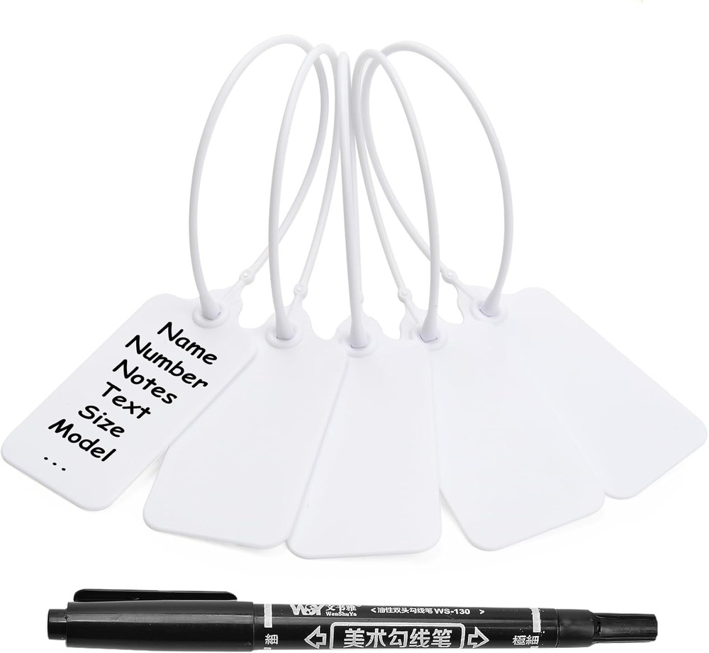 50 White Blank Plastic Tags for Labeling Waterproof Hanging Labels