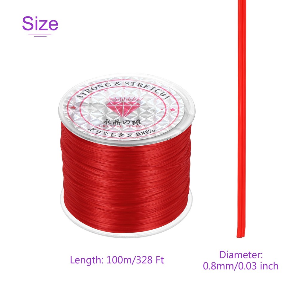 2 Rolls Elastic String for Bracelets, 0.8mm Stretch Bead Cord Red, 100m