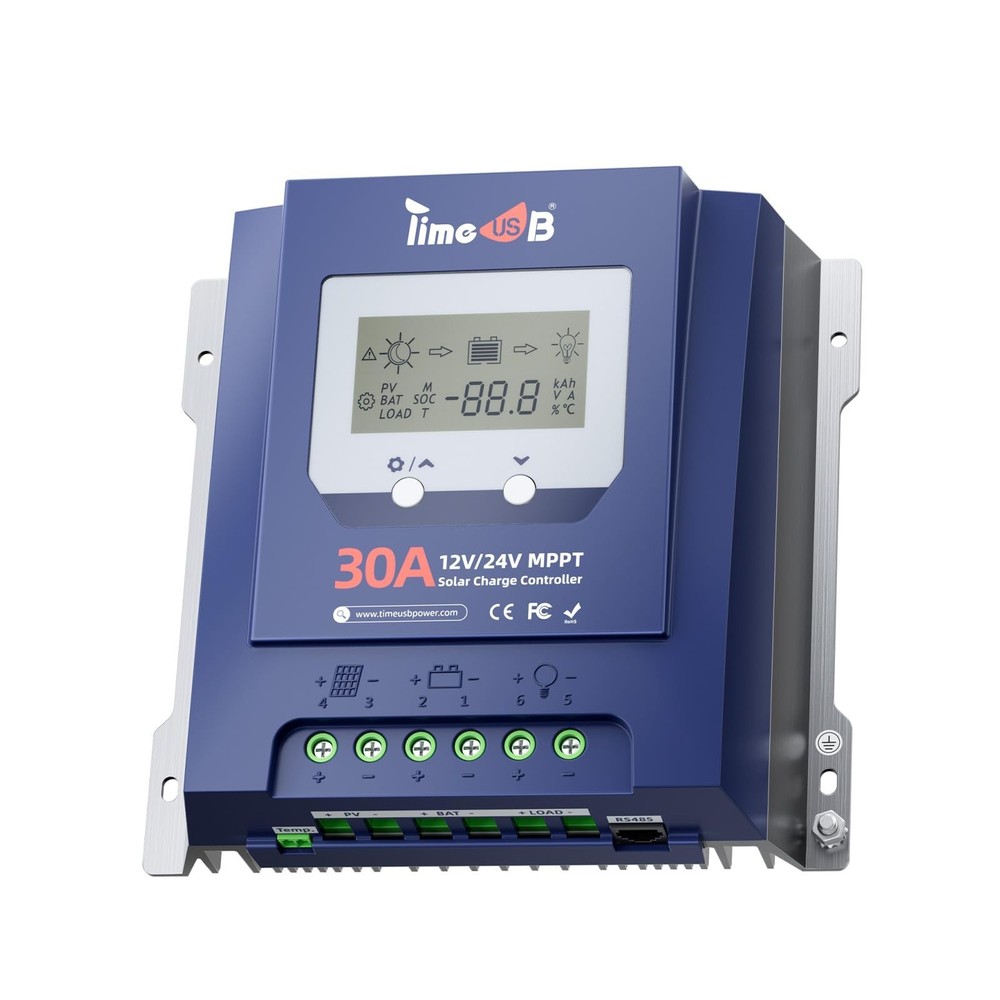 Timeusb 30 Amp MPPT 12V/24V/Auto DC Input Solar Charge Controller, 99% MPPT T...