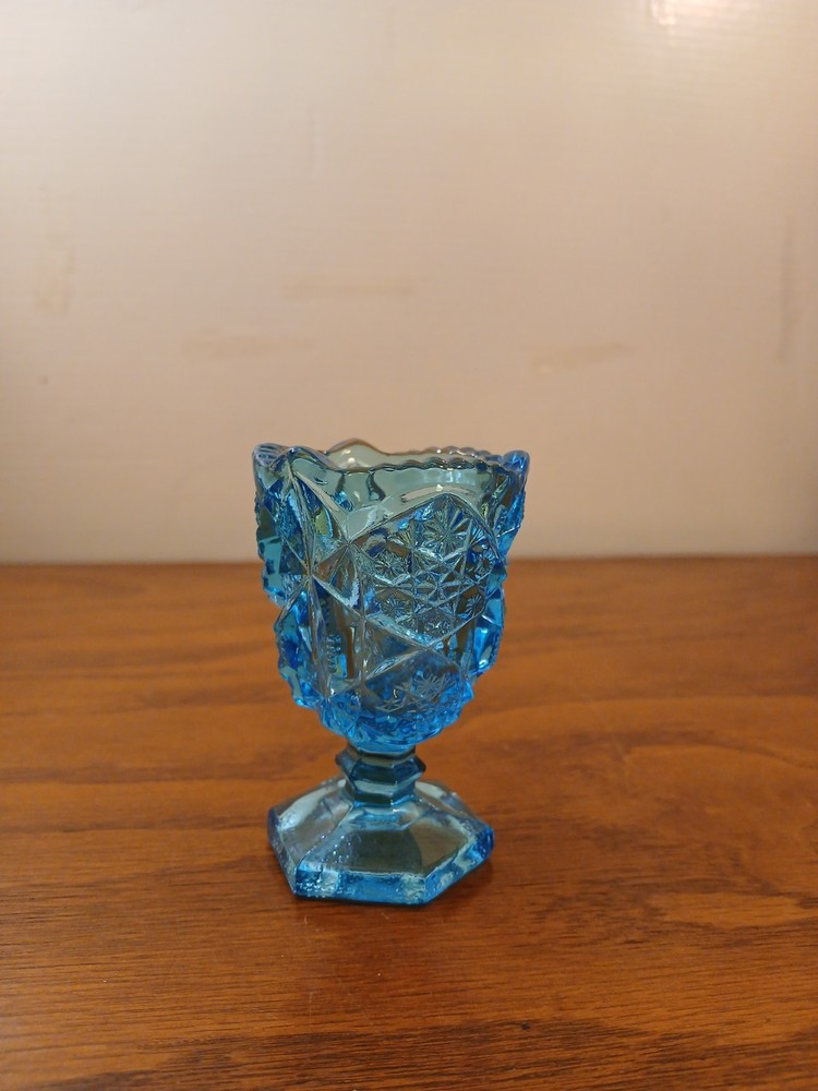 Light Blue Pressed Glass Toothpick Holder Star Decor