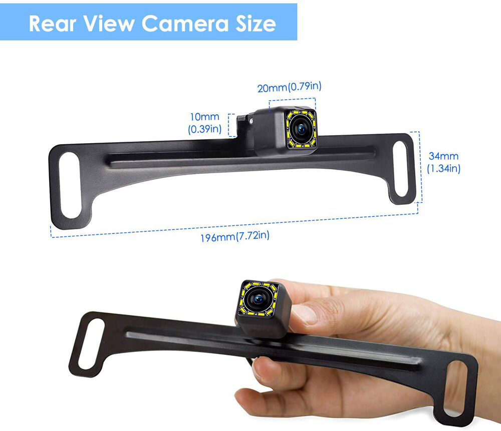 Wired Vehicle Backup Rear View Camera 12 Led Light License Plate Parking Unit