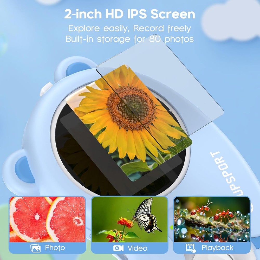 Microscope Video Camera 2 in 1 for Kids, 2"HD IPS Screen 1000X Pocket Portable