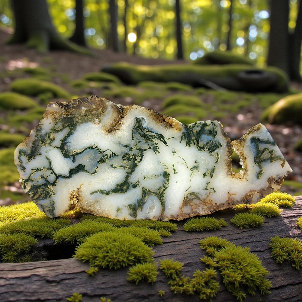 Moss Agate, slab, cabbing rough, lapidary, #R-6865