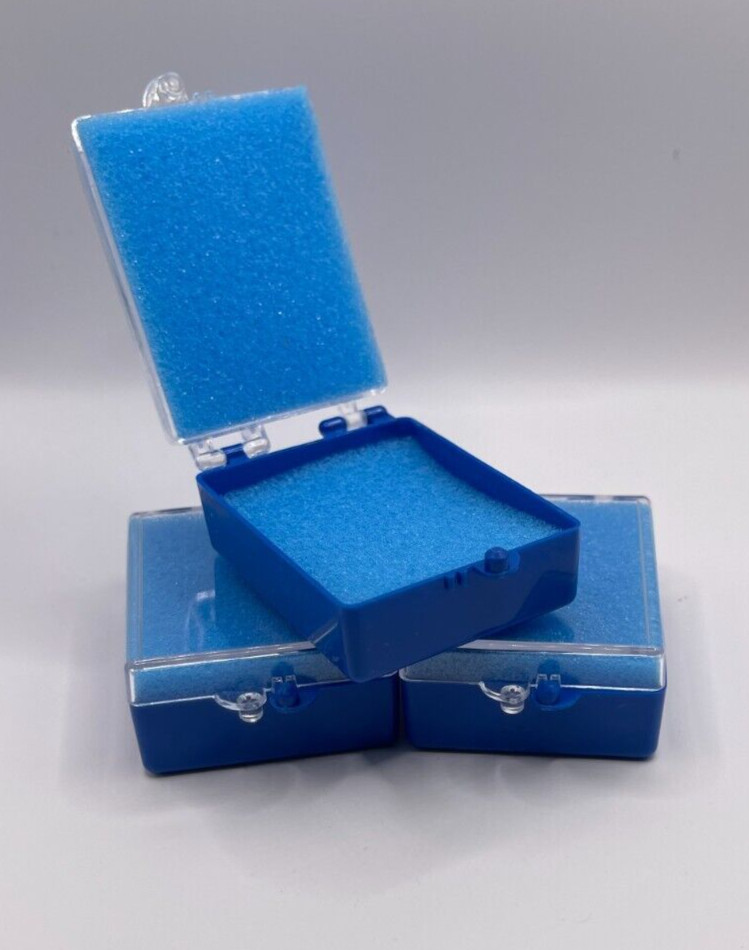 50 Pack,  2" Blue Crown Foam Case Container Hinged Display Box Jewelry Teeth
