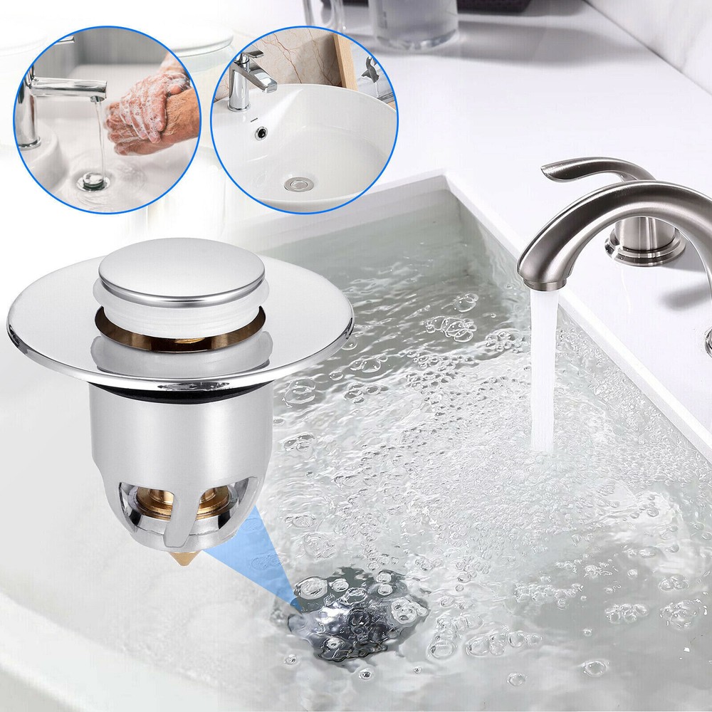 Universal Bathroom Sink Plug Stopper Pop-Up Drain Filter Bullet Core Push Plug