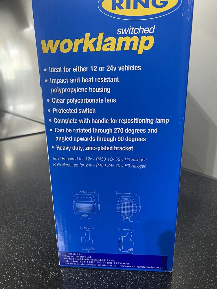 RING SWITCHED WORKLAMP 12/24 VOLT RECTANGULAR HALOGEN BRIGHT/LONG BEAM HANDGRIP