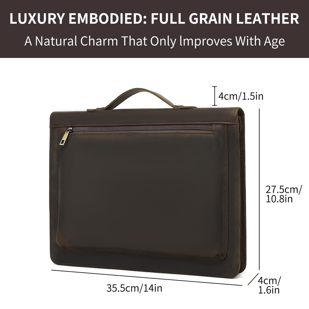 Genuine Leather Portfolio with Hidden Handle, Clipboard Folder, Front Pocket,...