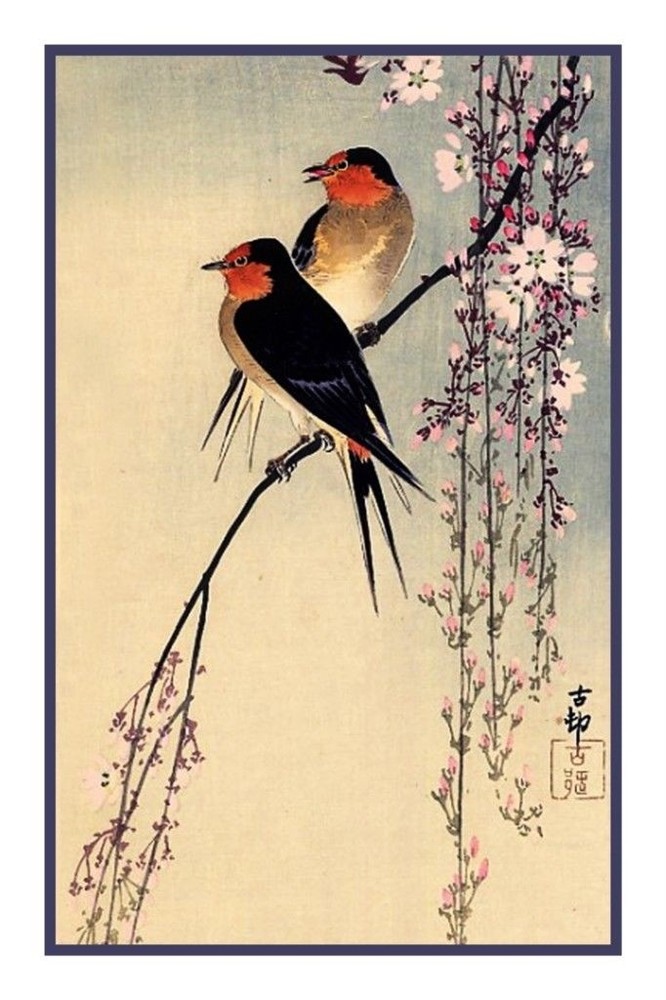 Ohara Shoson Koson Swallows Cherry Blossoms Counted Cross Stitch Chart Pattern
