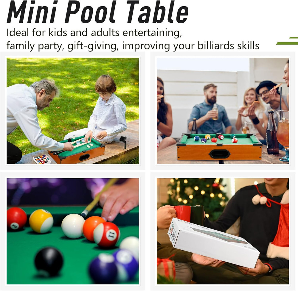 Mini Pool Table Set Pool Table for Cats Small Billiards Game with 16 Balls 2 Bil