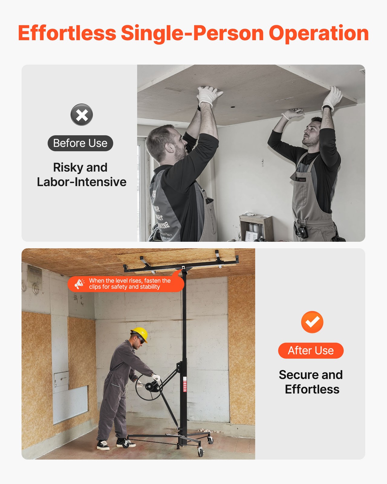 VEVOR 11ft Drywall Lift 150 lbs Sheetrock Hoist Adjustable Arm Lockable Wheels