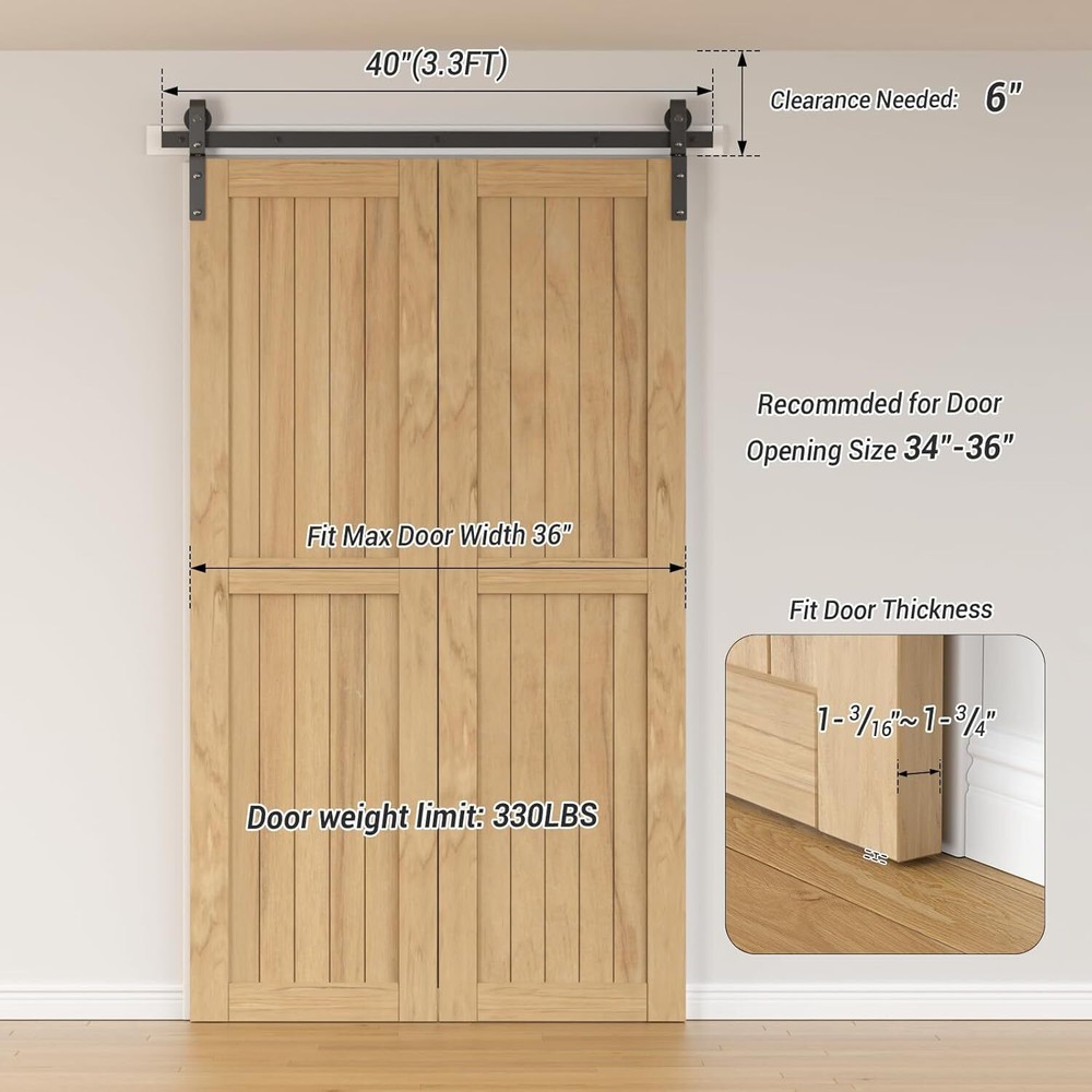36'' Bifolding Sliding Barn Door Hardware Kit Combination Track- Smooth Quiet