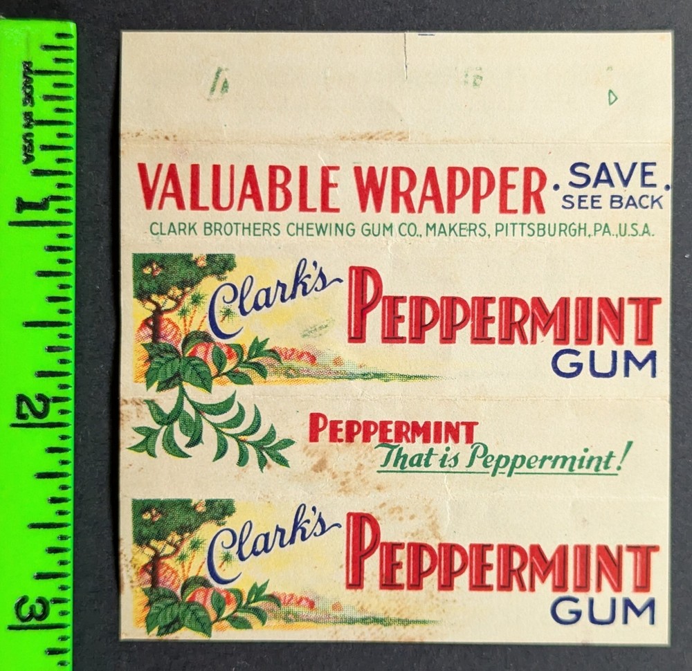 Antique Clark's Peppermint Gum Used Empty Gum Wrapper