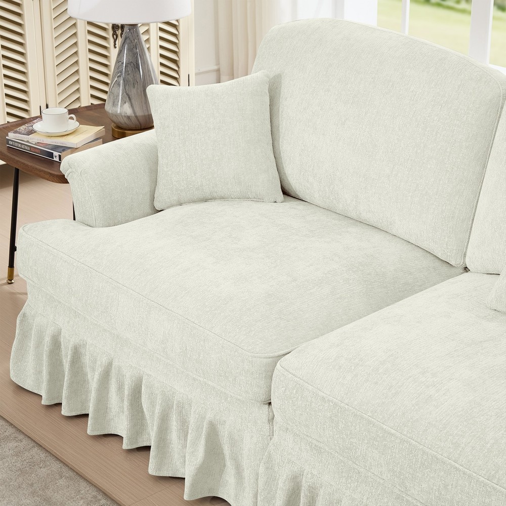 U-Shape Sectional Sofa w/ Removable Skirts, Flared Arms & Ottomans - Beige