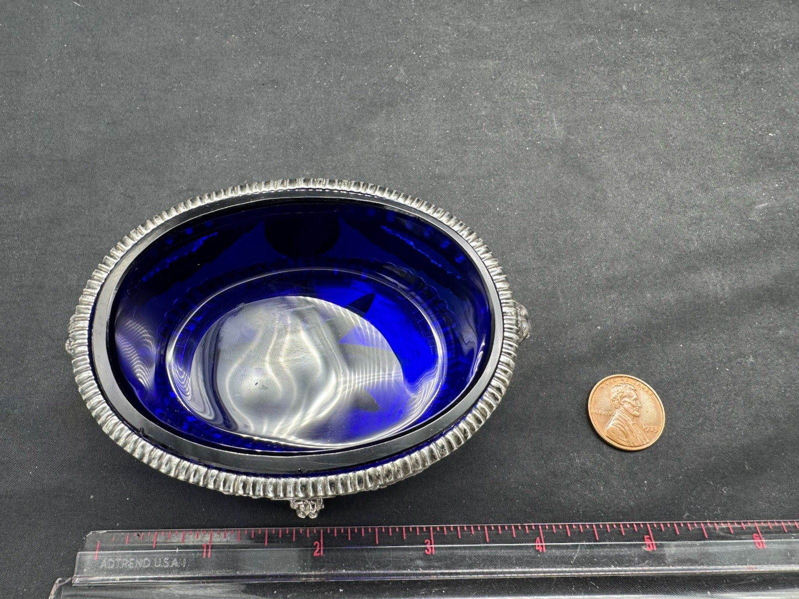 ANTIQUE FRENCH STERLING SILVER MASTER SALT CELLAR W/ COBALT BLUE GLASS INSERT