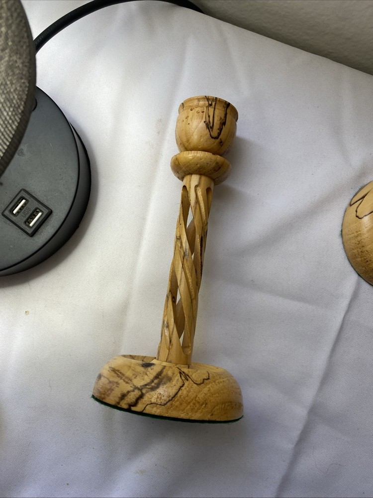 MCM Spalted Elm Candlestick Pair 8” Spiral Column