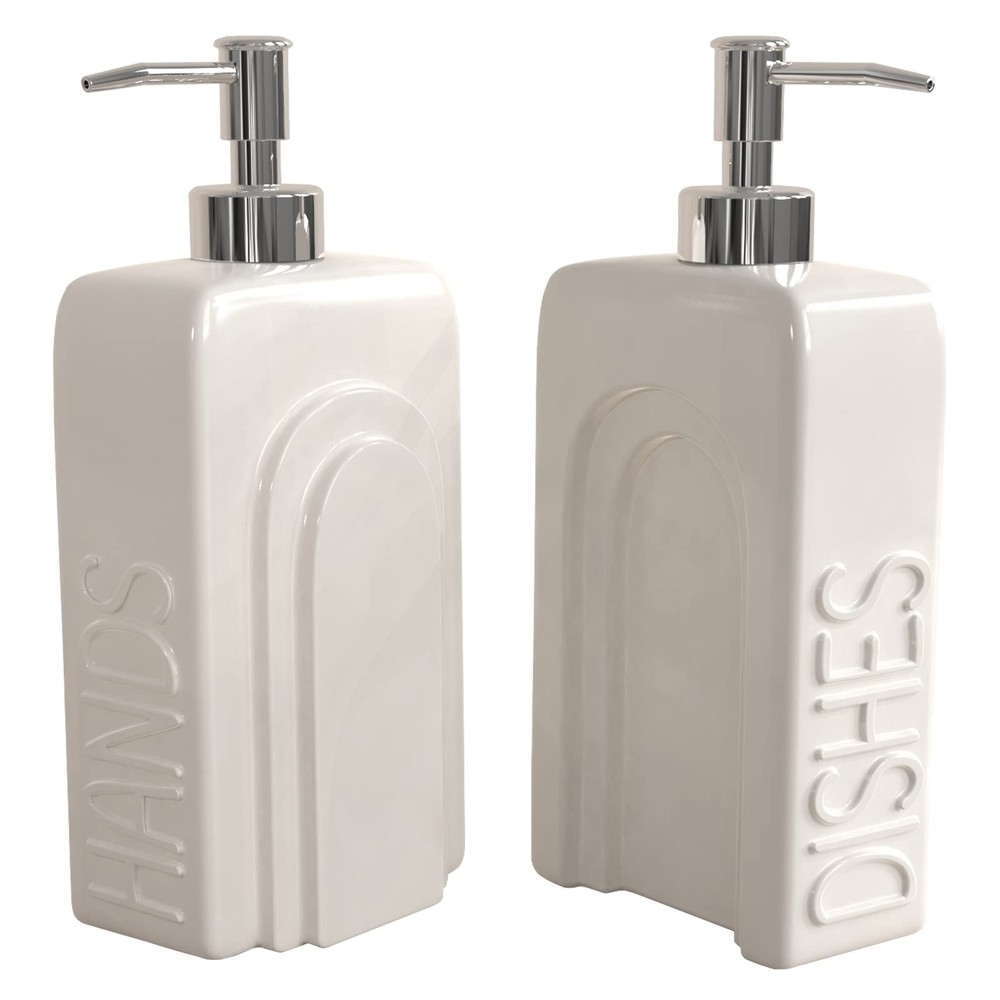 Soap Dispenser Set with Stainless Steel Pump, 2 Pack Ceramic Refillable Dish ...