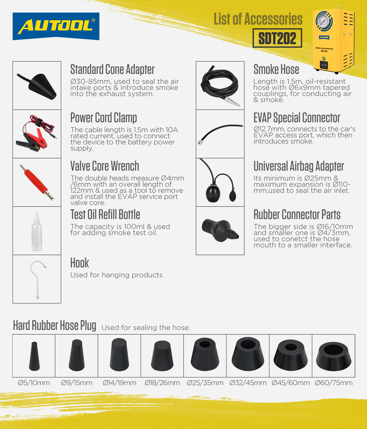 AUTOOL SDT202 EVAP Smoke Machine Automotive Fuel Pipe Smoke Leak Detector Tester