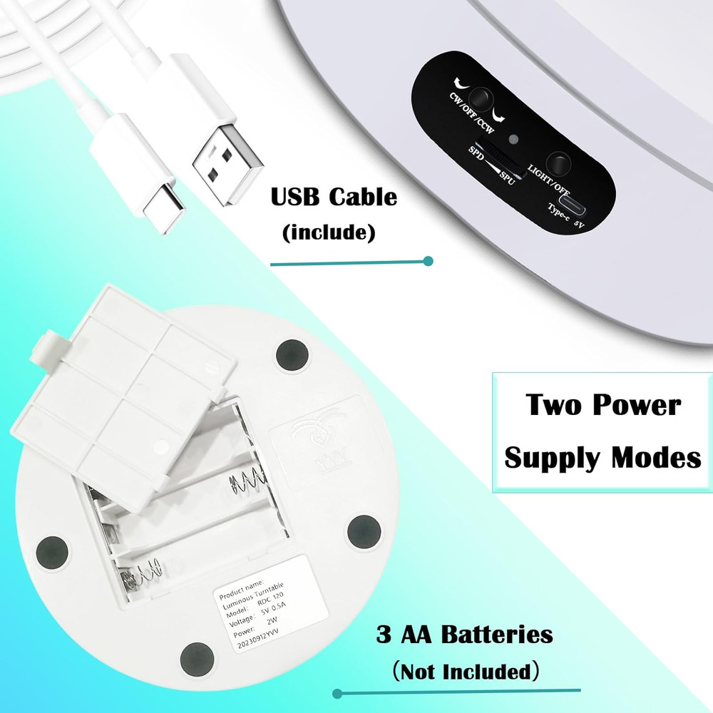Rotating Display Stand, Spinning Display Stand with Colored Lights, Lighted LED
