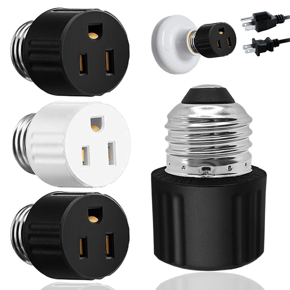 Light Socket to Plug Adapter, Convert Bulb 2 Black 1 White
