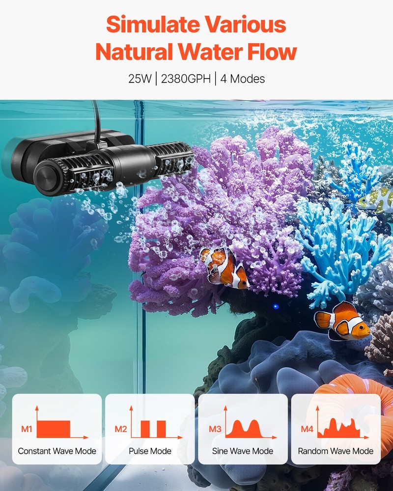 VEVOR Aquarium Wave Maker Adjustable Cross Flow Pump with Controller 25W1428 GPH